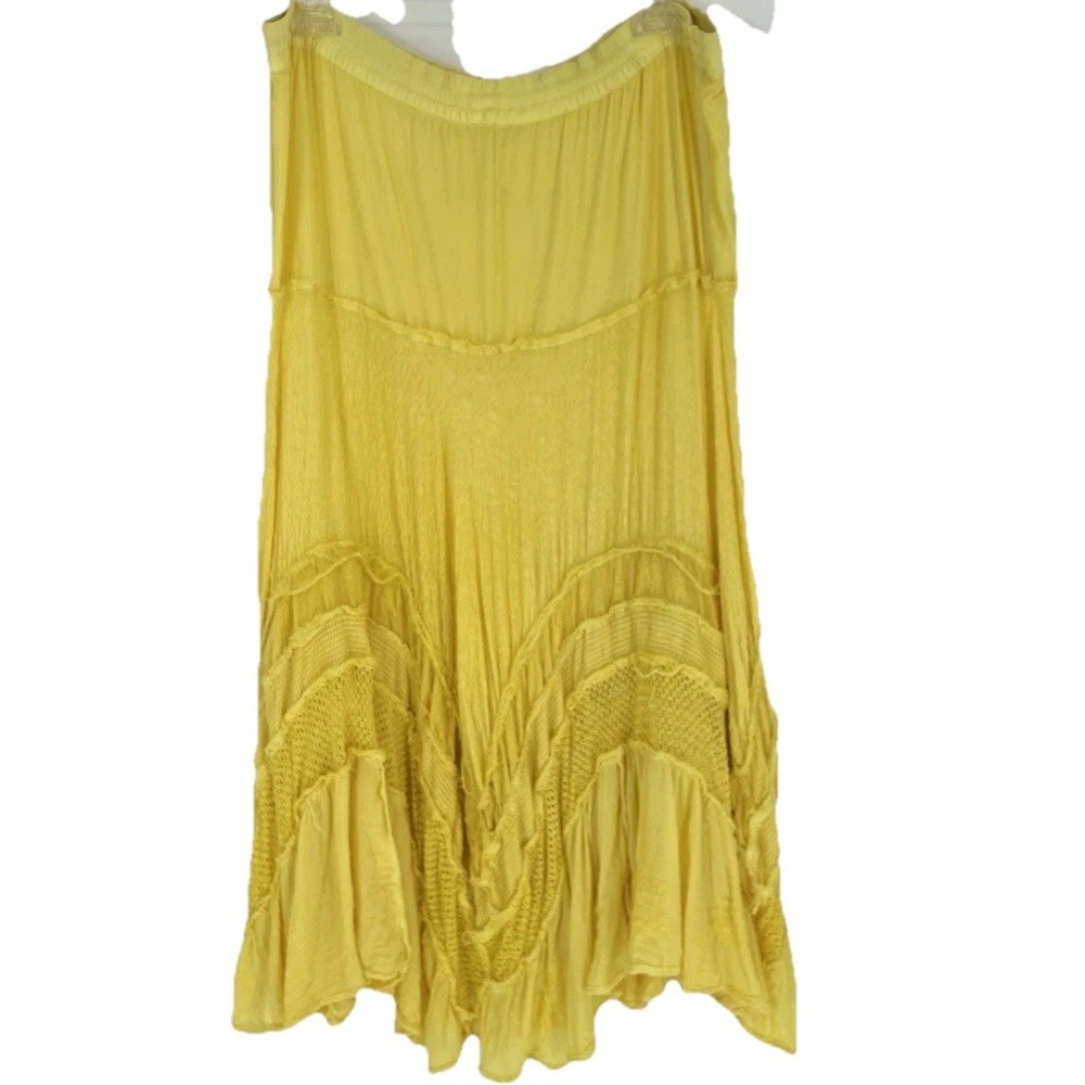 VTG Belma Yellow Boho Midi Skirt One Size Boho Prairie Hippie  80s 90s Tie Waist